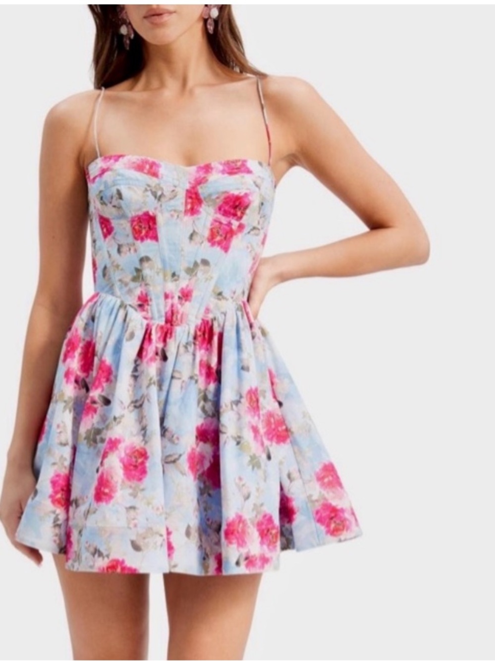 NWT Bardot Elsie corset Pink Floral mini Dress size 10 or 12
